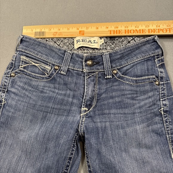 Ariat Jean Women 27R  R.E.A.L. OCEAN Icon Blue Cowgirl Western Rodeo  WHISKERING - Picture 8 of 9